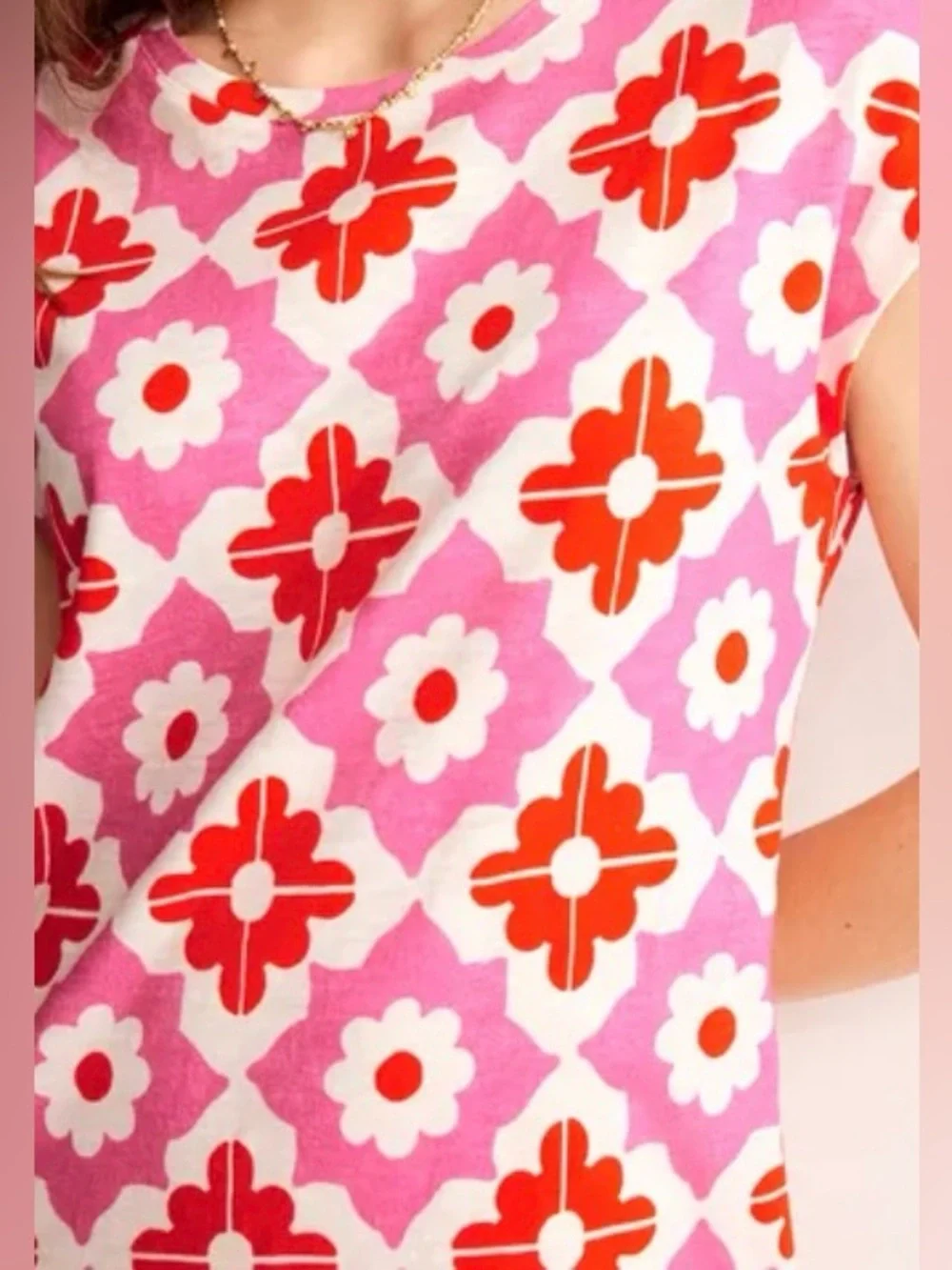 NWT BODEN RED PINK FLORAL LEAH PULLOVER COMFY JERSEY T-SHIRT DRESS US SZ 2 2R - Picture 2 of 7
